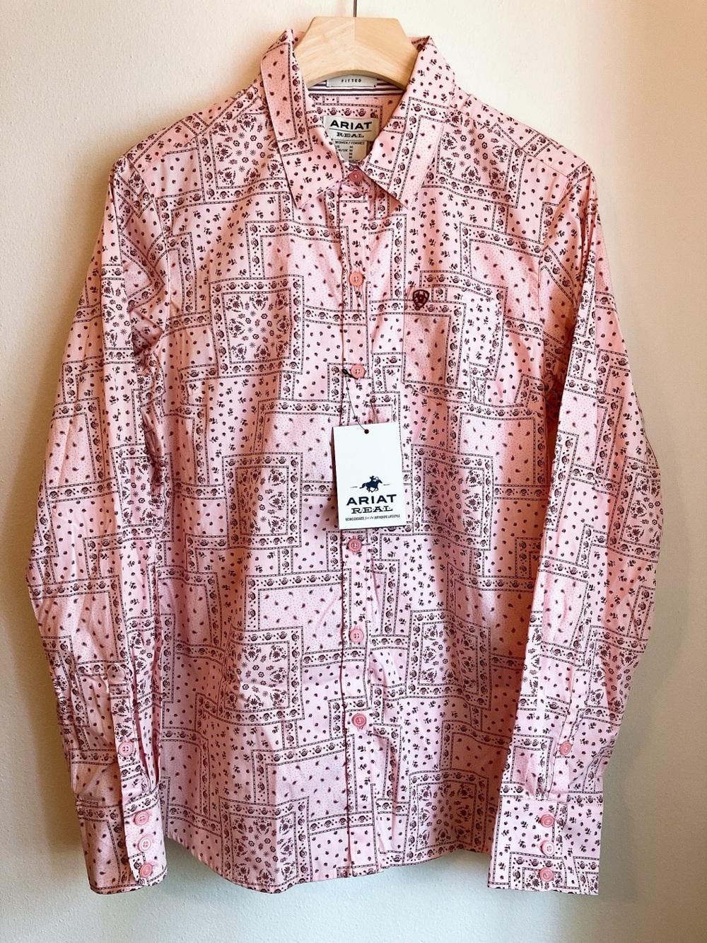 Ariat Longsleeve Button-Down Cotton Shirt Western Paisley Patchwork Print Medium - Picture 2 of 10